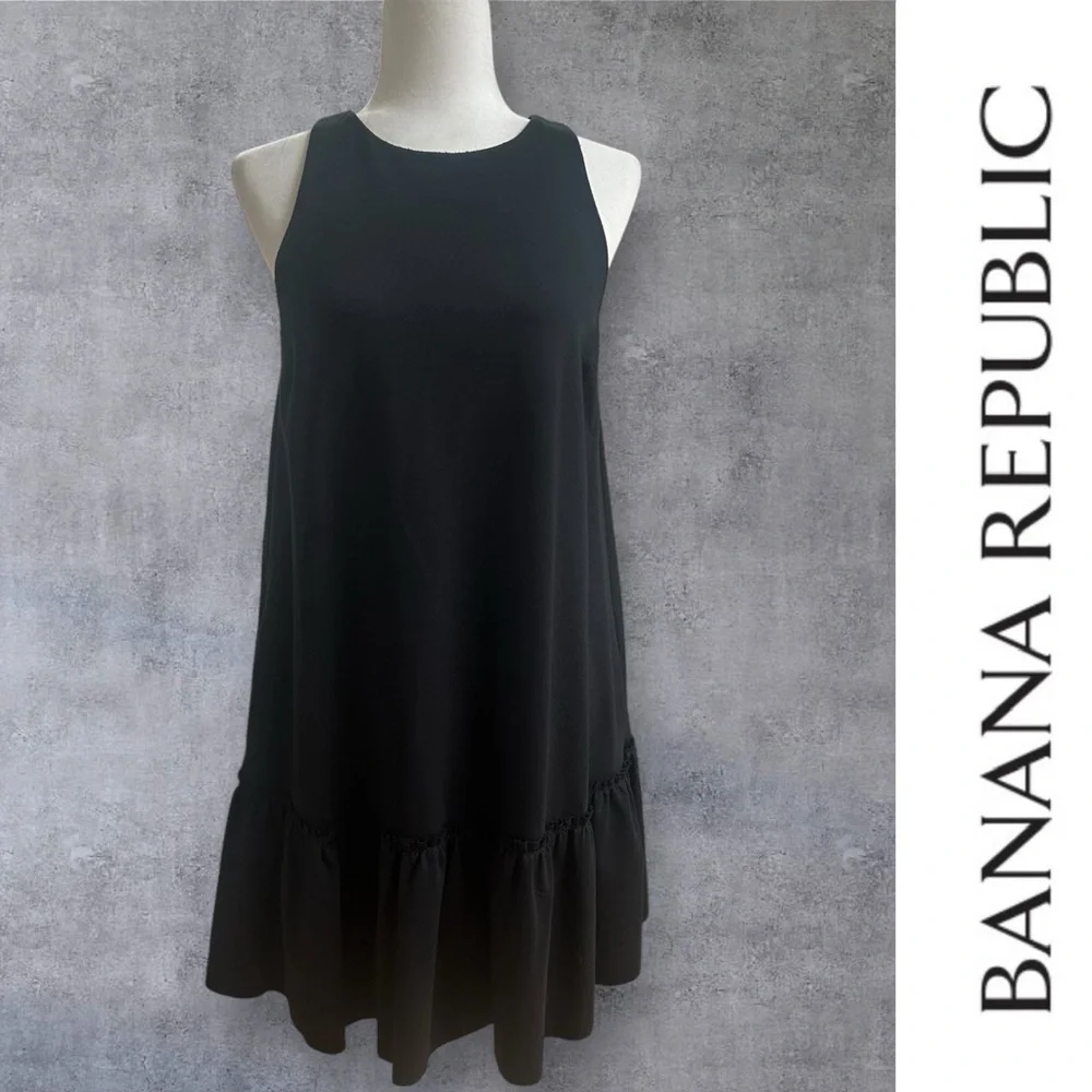 Banana Republic Black Mini Dress with Flounce Hem, Size 4, MSRP $119 - Picture 1 of 6